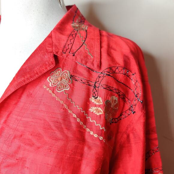 Chico's Design Silk Floral Embroidered Shirt Button Up - Picture 5 of 11